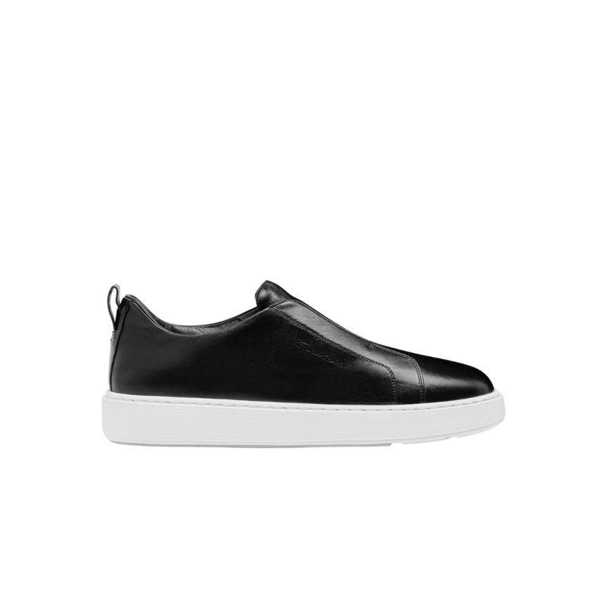 Baskets sans lacets SANTONI sneaker à enfiler cuir ultra touch noir