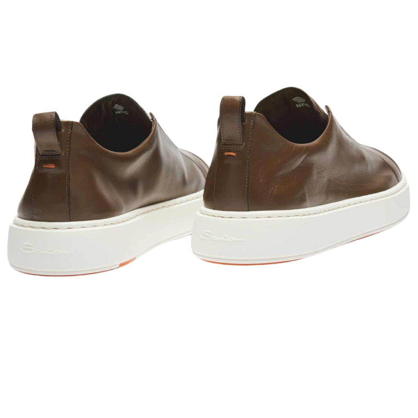 Baskets sans lacets SANTONI sneaker à enfiler cuir ultra touch marron