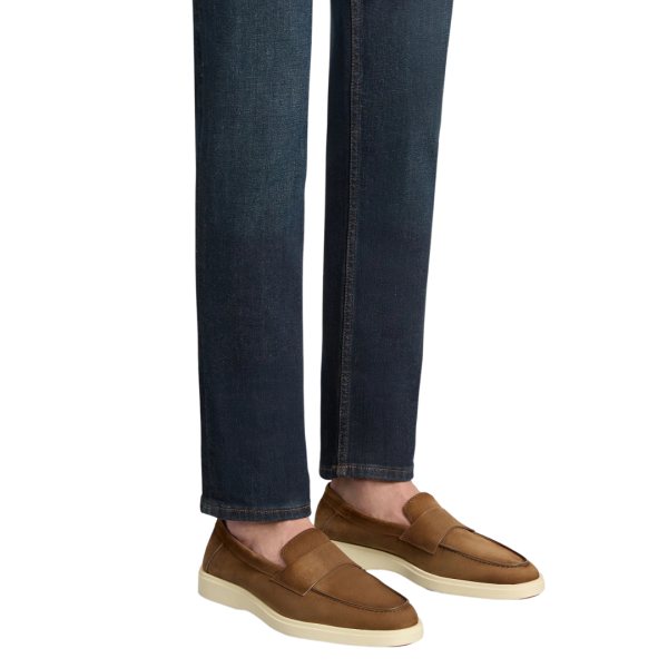 Mocassin  SANTONI Penny daim marron semelle gomme