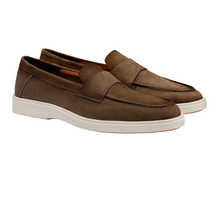 Mocassin  SANTONI Penny daim marron semelle gomme