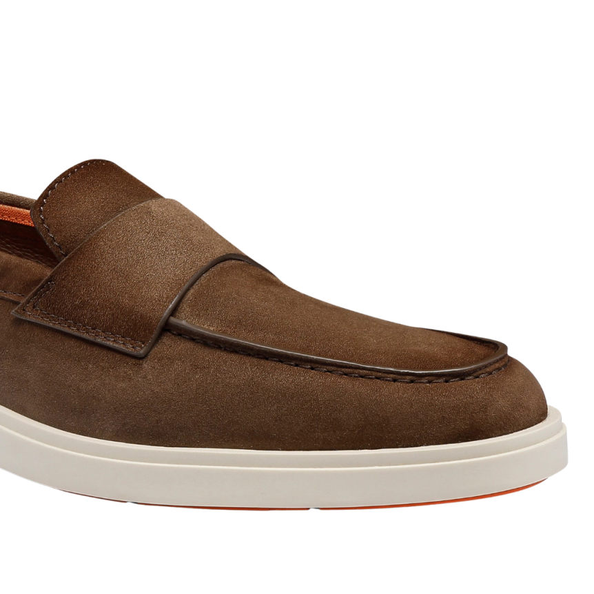 Mocassin  SANTONI Penny daim marron semelle gomme