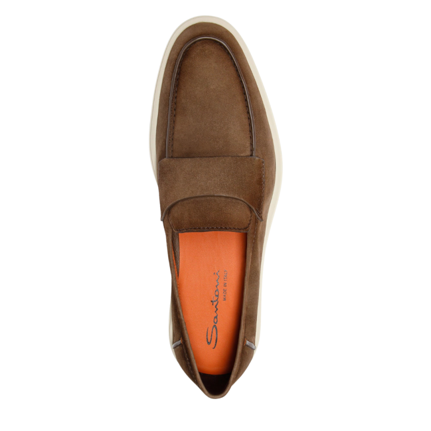 Mocassin  SANTONI Penny daim marron semelle gomme