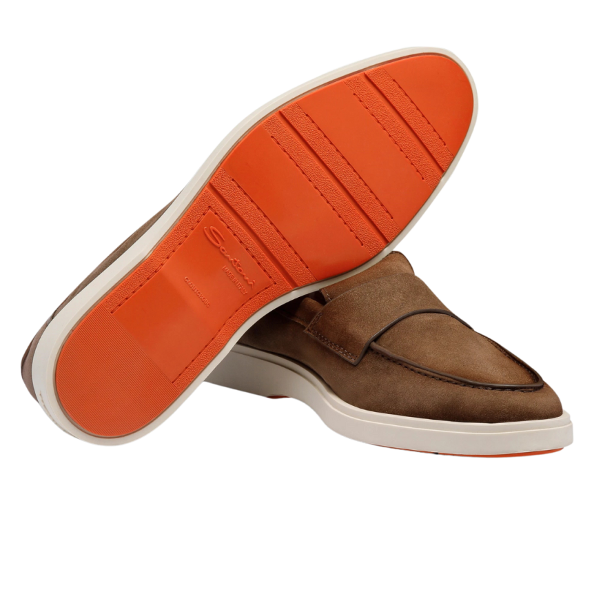 Mocassin  SANTONI Penny daim marron semelle gomme