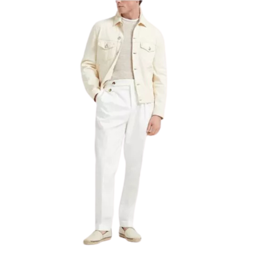 Pull manche courte BRUNELLO CUCINELLI col rond roulotté lin coton ficelle