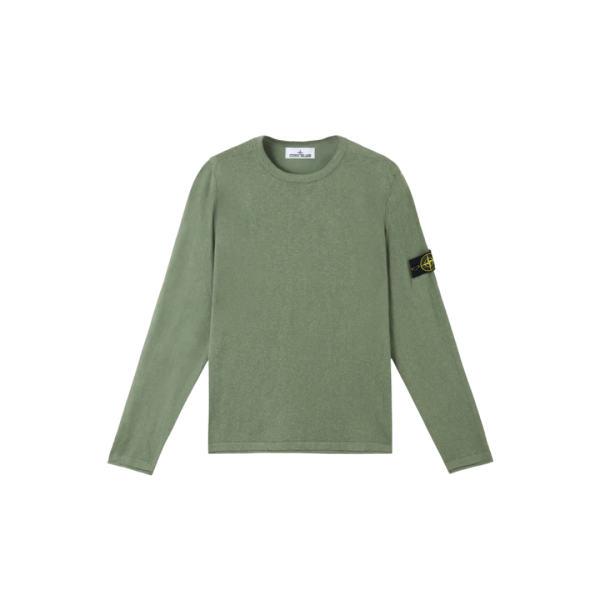 Pull ras-du-cou STONE ISLAND coton bio nylon vert mousse bord roulotté