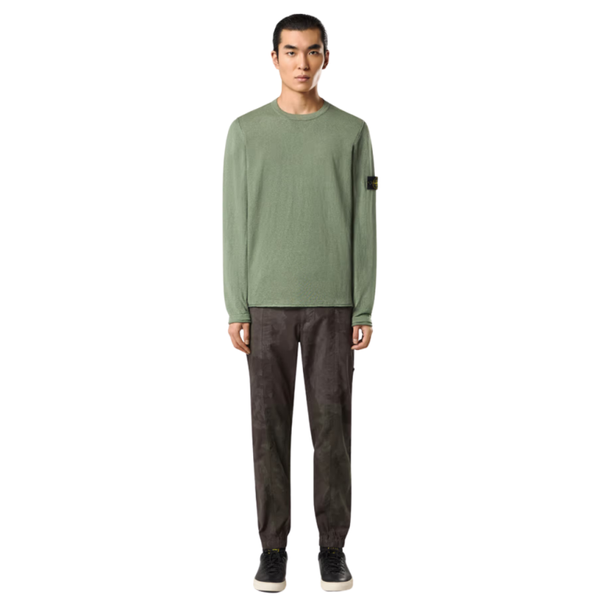 Pull ras-du-cou STONE ISLAND coton bio nylon vert mousse bord roulotté