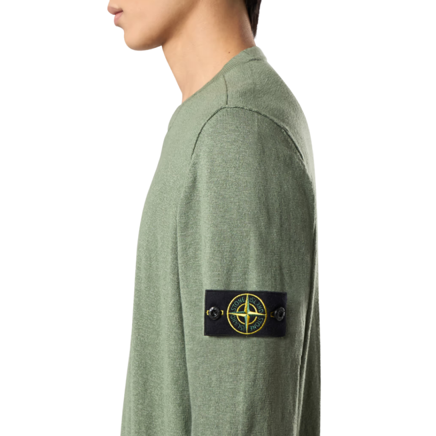 Pull ras-du-cou STONE ISLAND coton bio nylon vert mousse bord roulotté