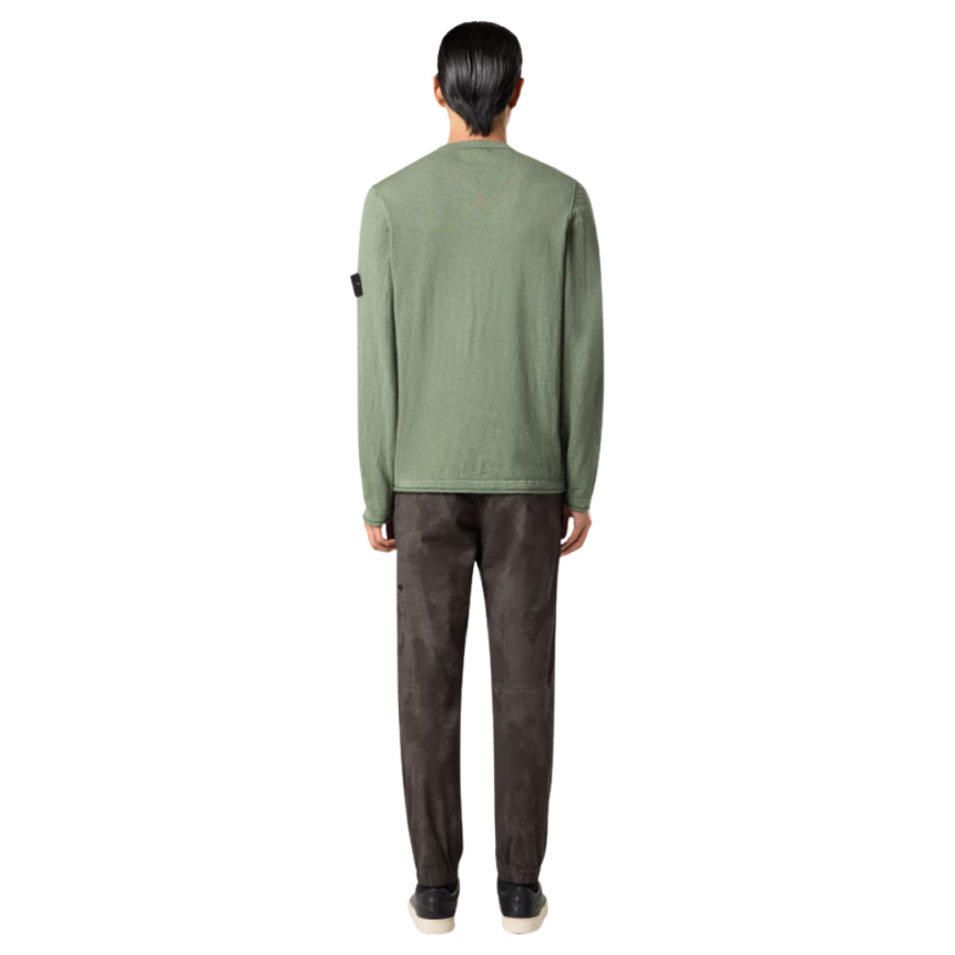 Pull ras-du-cou STONE ISLAND coton bio nylon vert mousse bord roulotté