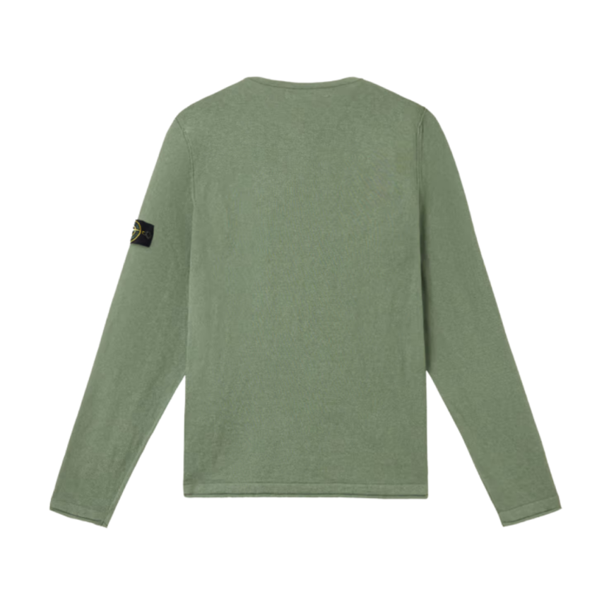 Pull ras-du-cou STONE ISLAND coton bio nylon vert mousse bord roulotté