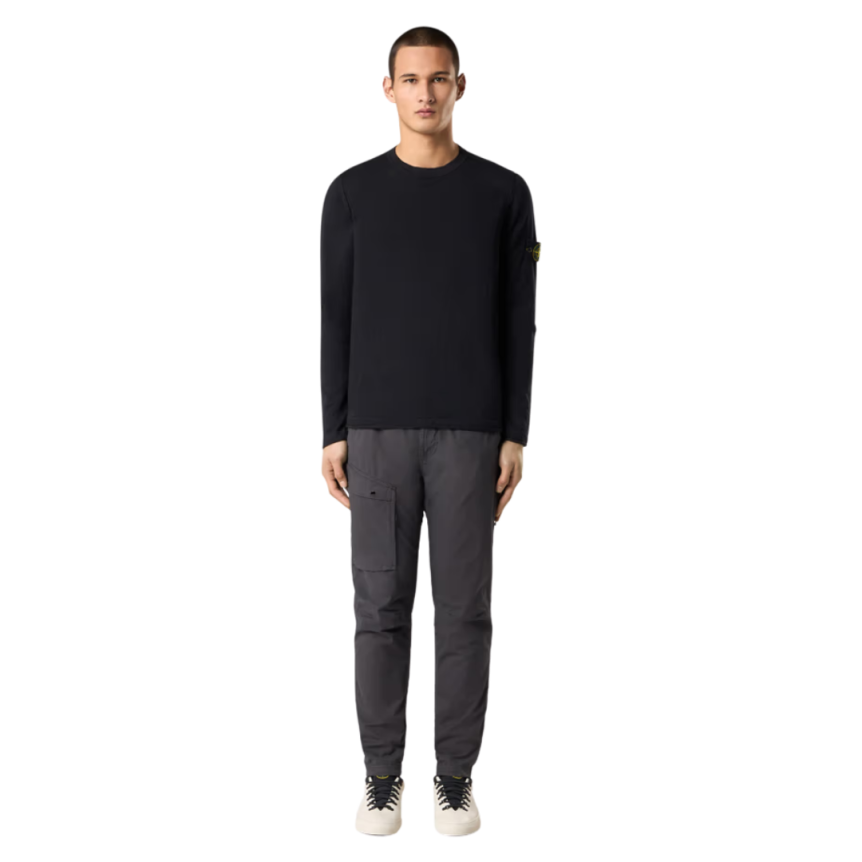 Pull ras-du-cou STONE ISLAND coton bio nylon noir bord roulotté