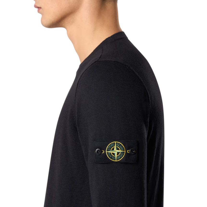 Pull ras-du-cou STONE ISLAND coton bio nylon noir bord roulotté