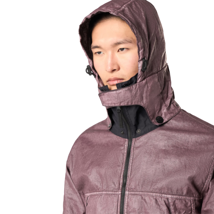 Blouson zippé à capuche STONE ISLAND gilet nylon métal ECONYL® bordeaux