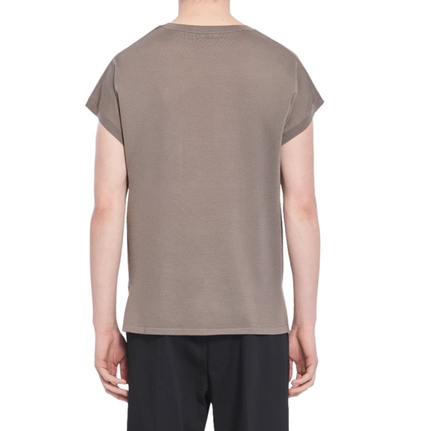 Pull manche courte SAINT LAURENT laine gris taupe poche logo