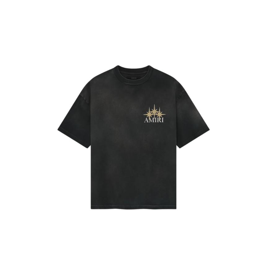 T-shirt oversize AMIRI coton vintage noir imprimé étoiles jaune Starburst