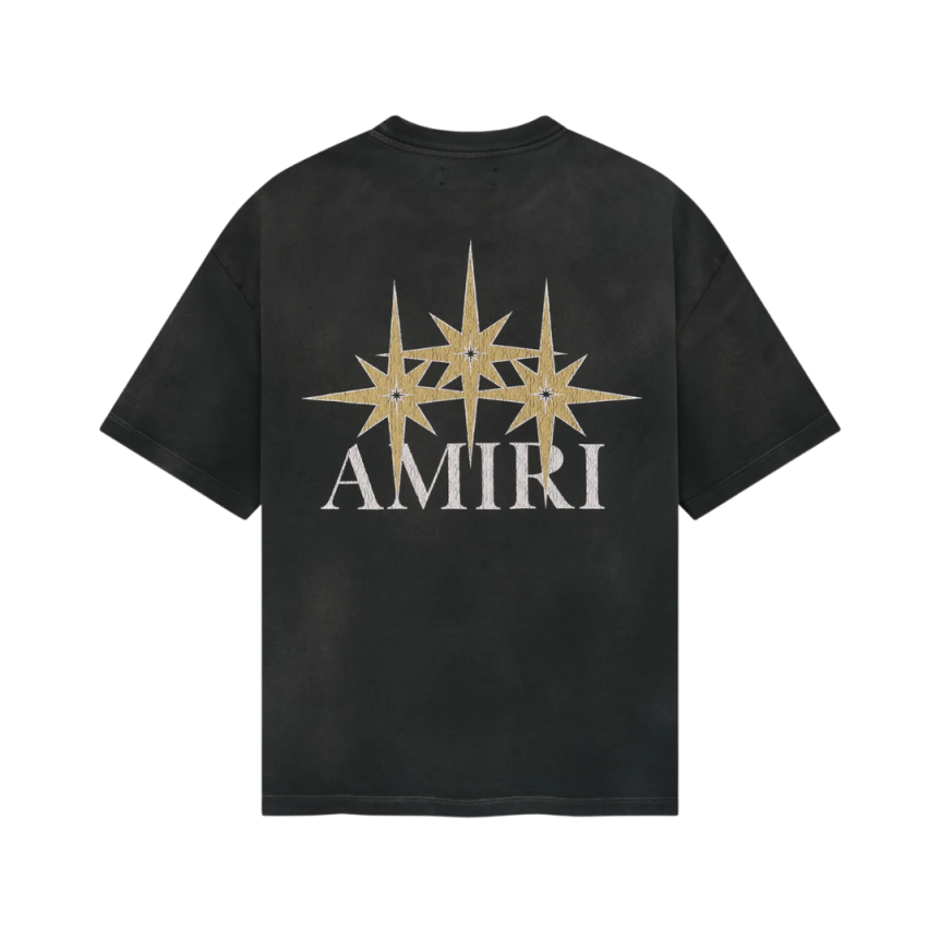 T-shirt oversize AMIRI coton vintage noir imprimé étoiles jaune Starburst