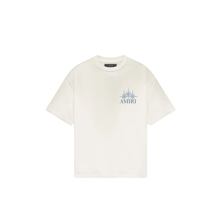 T-shirt oversize AMIRI coton vintage écru imprimé étoiles bleu Starburst