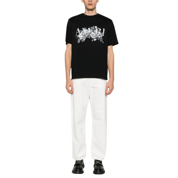 T-shirt AMIRI col rond coton noir imprimé Garden logo fleurs
