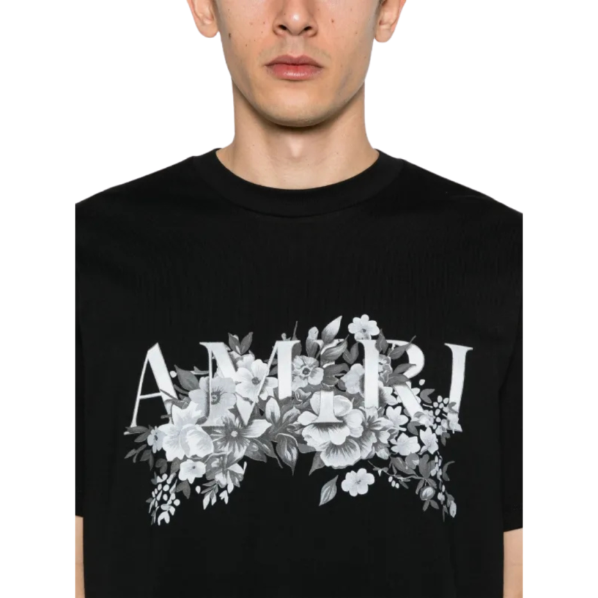 T-shirt AMIRI col rond coton noir imprimé Garden logo fleurs