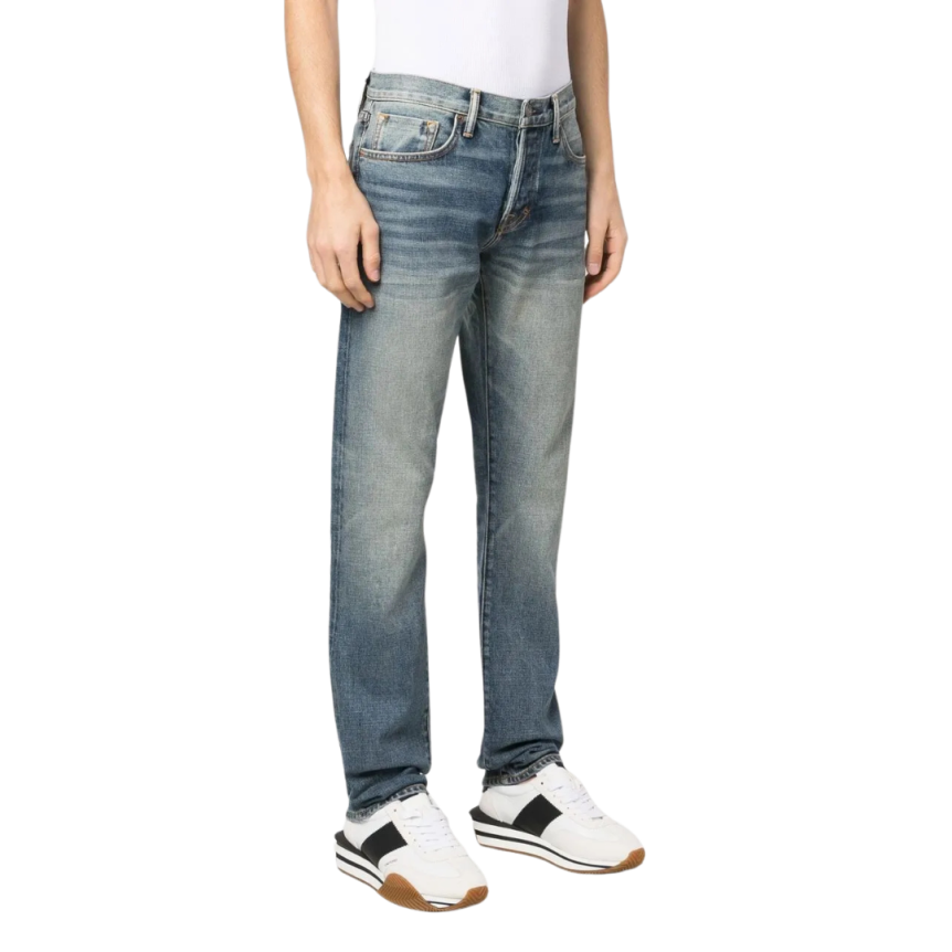 Jean droit TOM FORD 5 poches denim coton bleu délavé