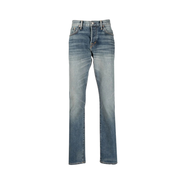 Jean droit TOM FORD 5 poches denim coton bleu délavé