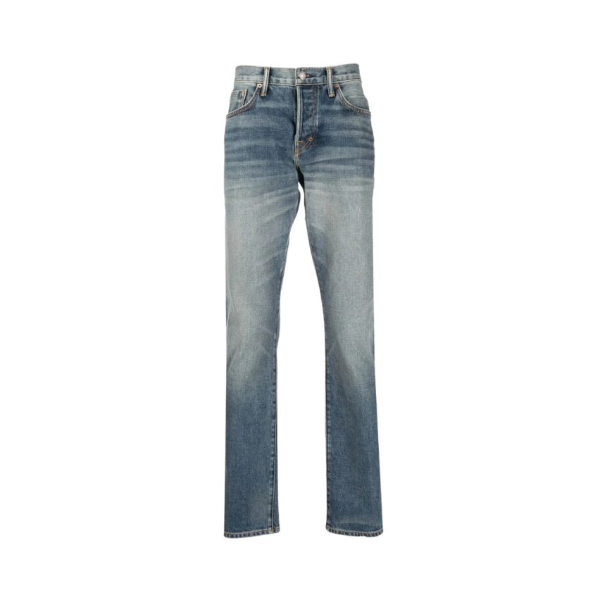 Jean droit TOM FORD 5 poches denim coton bleu délavé