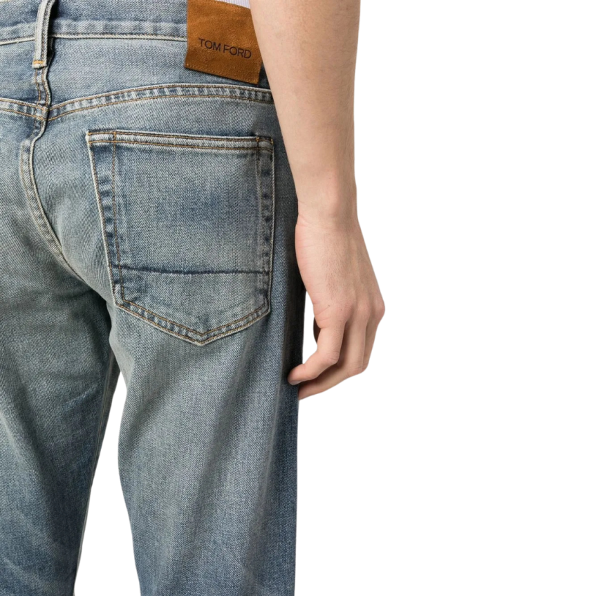 Jean droit TOM FORD 5 poches denim coton bleu délavé