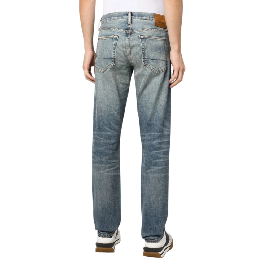 Jean droit TOM FORD 5 poches denim coton bleu délavé