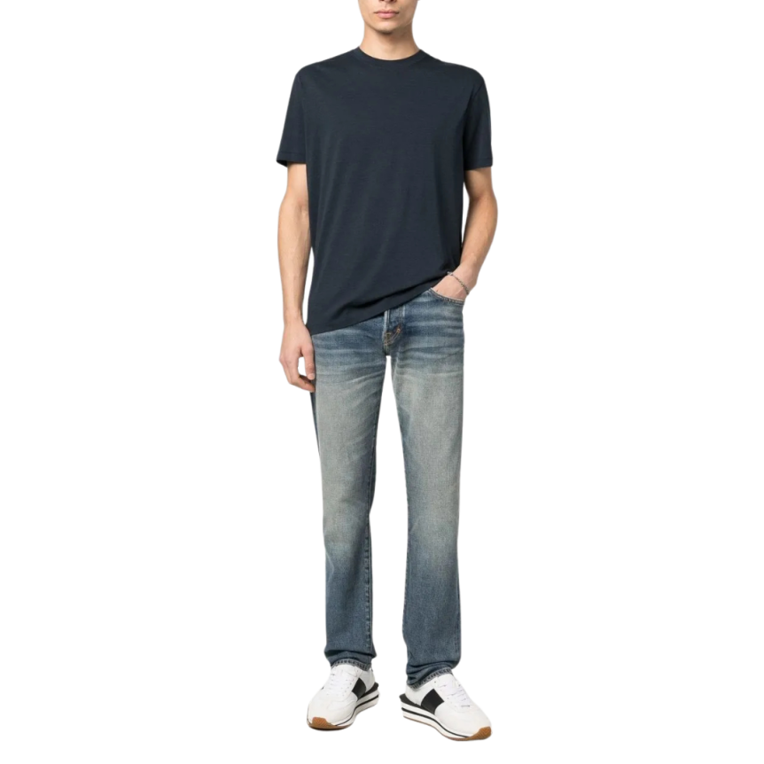 Jean droit TOM FORD 5 poches denim coton bleu délavé