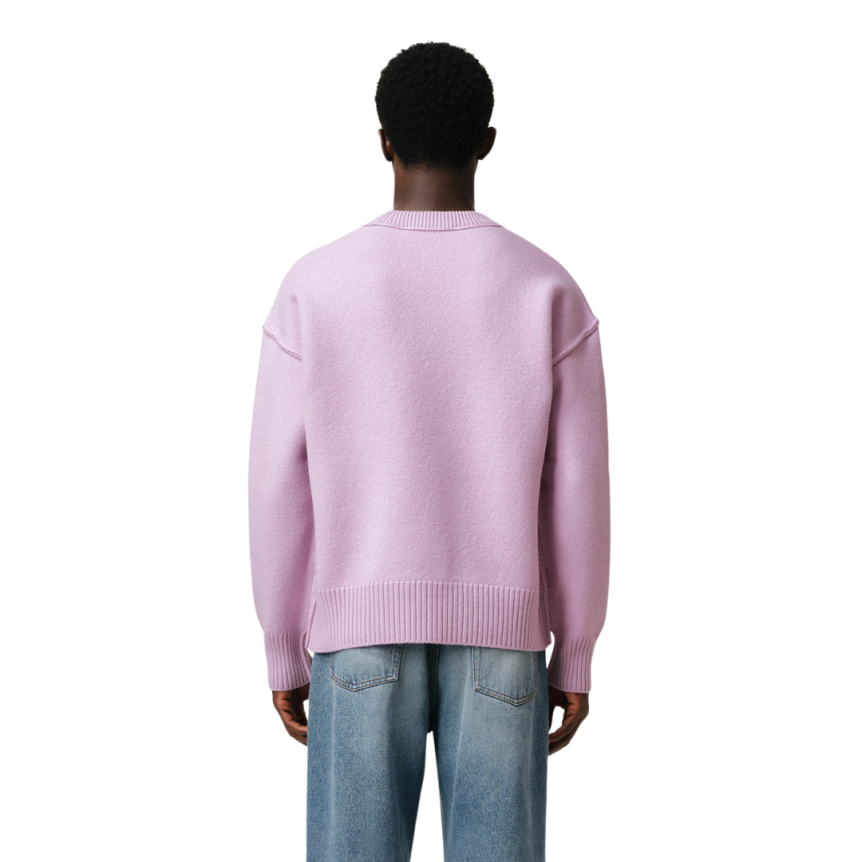 Pull col rond AMI Paris laine mérinos lilas cœur écru