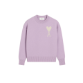 Pull col rond laine mérinos lilas cœur écru