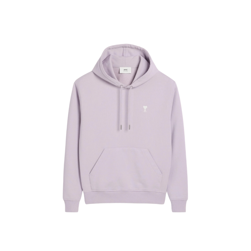 Sweat-shirt à capuche AMI Paris Hoodie molleton coton lilas cœur écru