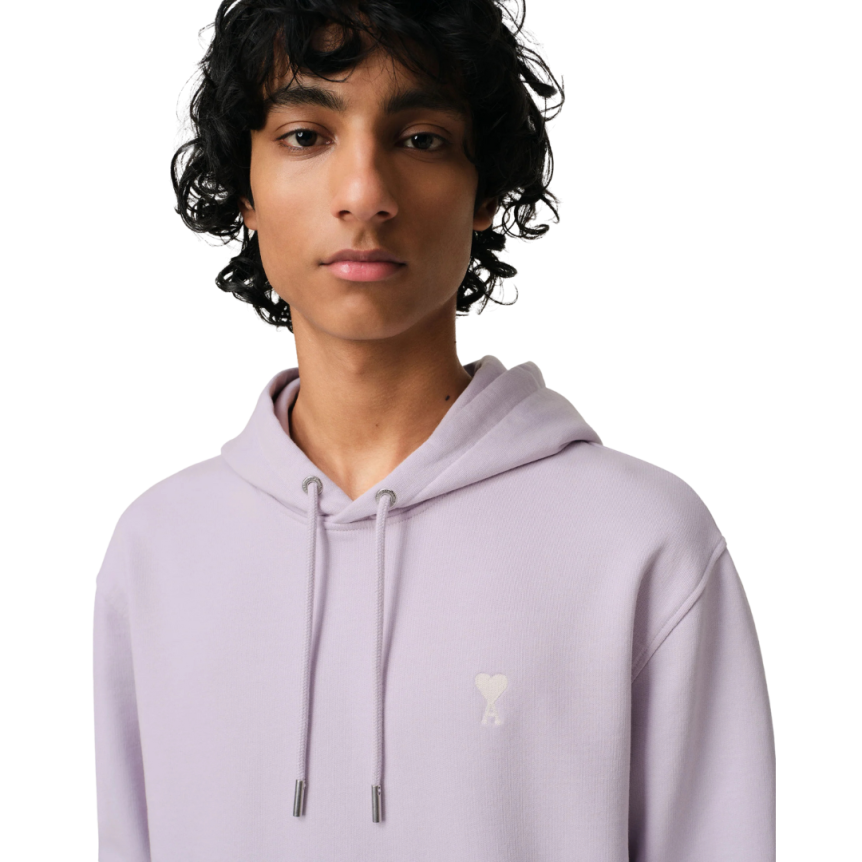 Sweat-shirt à capuche AMI Paris Hoodie molleton coton lilas cœur écru