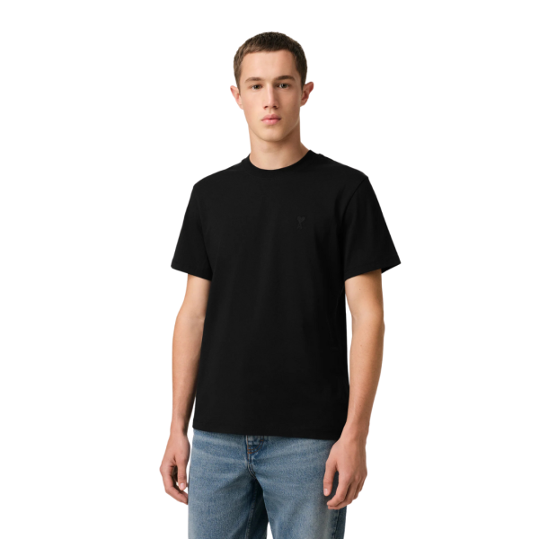 T-shirt AMI Paris col rond jersey coton noir cœur ton sur ton