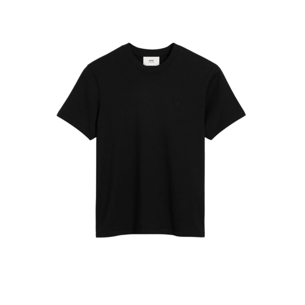T-shirt AMI Paris col rond jersey coton noir cœur ton sur ton