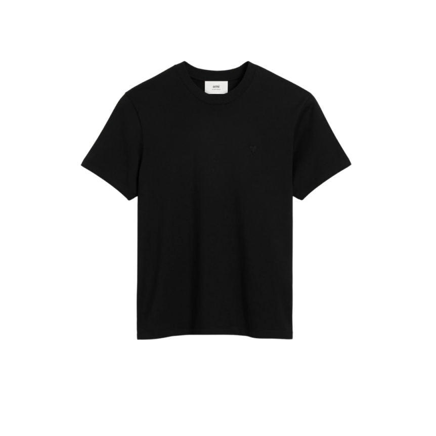 T-shirt AMI Paris col rond jersey coton noir cœur ton sur ton