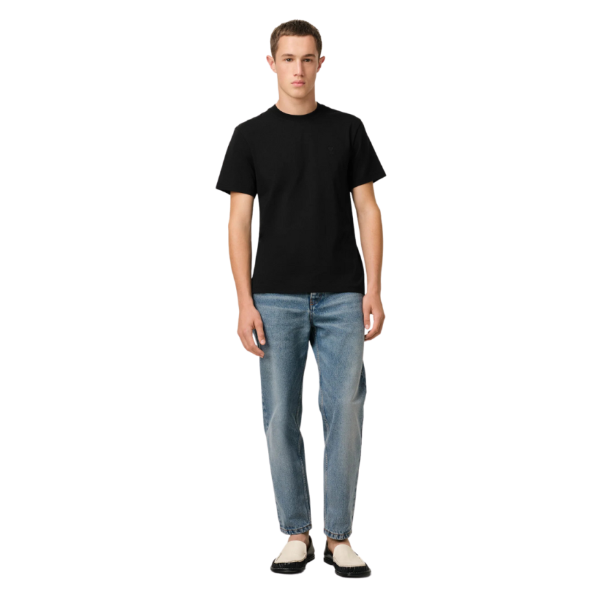 T-shirt AMI Paris col rond jersey coton noir cœur ton sur ton