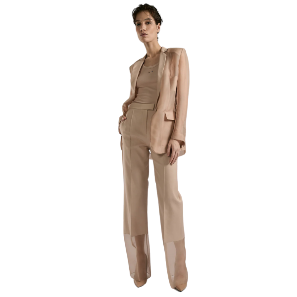 Pantalon en radzimir BARBARA BUI coton soie organza nude beige rosé