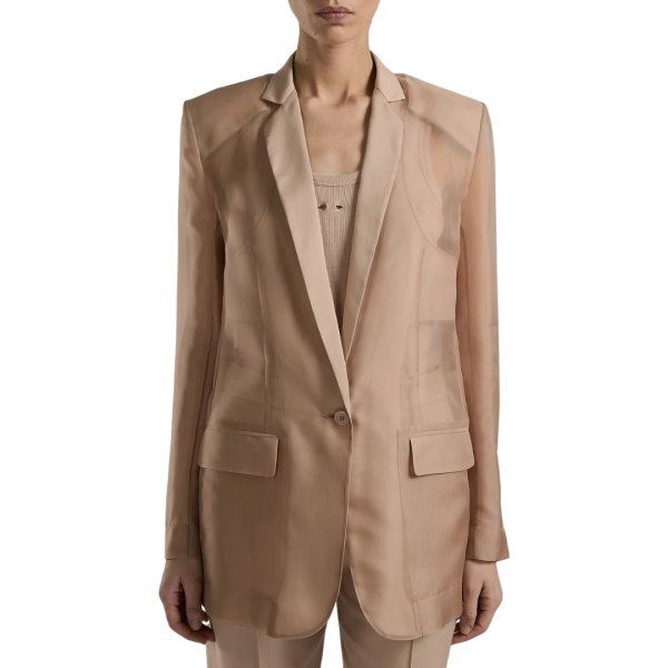 veste de costume BARBARA BUI organza soie nude beige rosé