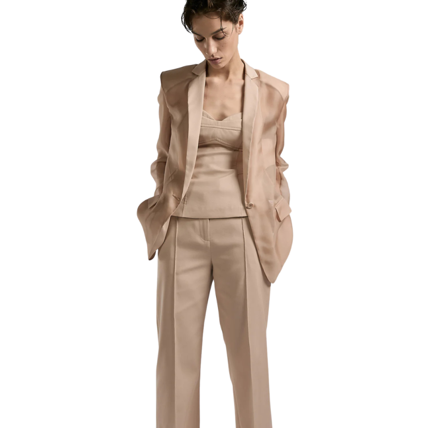 veste de costume BARBARA BUI organza soie nude beige rosé
