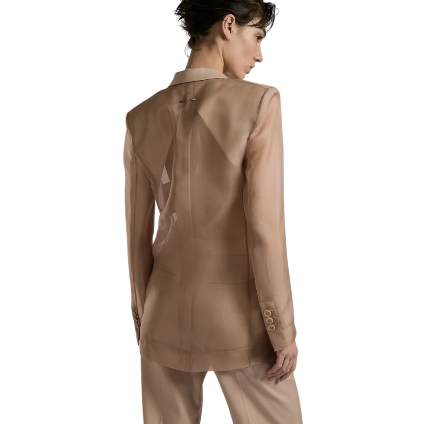 veste de costume BARBARA BUI organza soie nude beige rosé