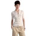 Cardigan manche courte col polo maille laine soie ivoire