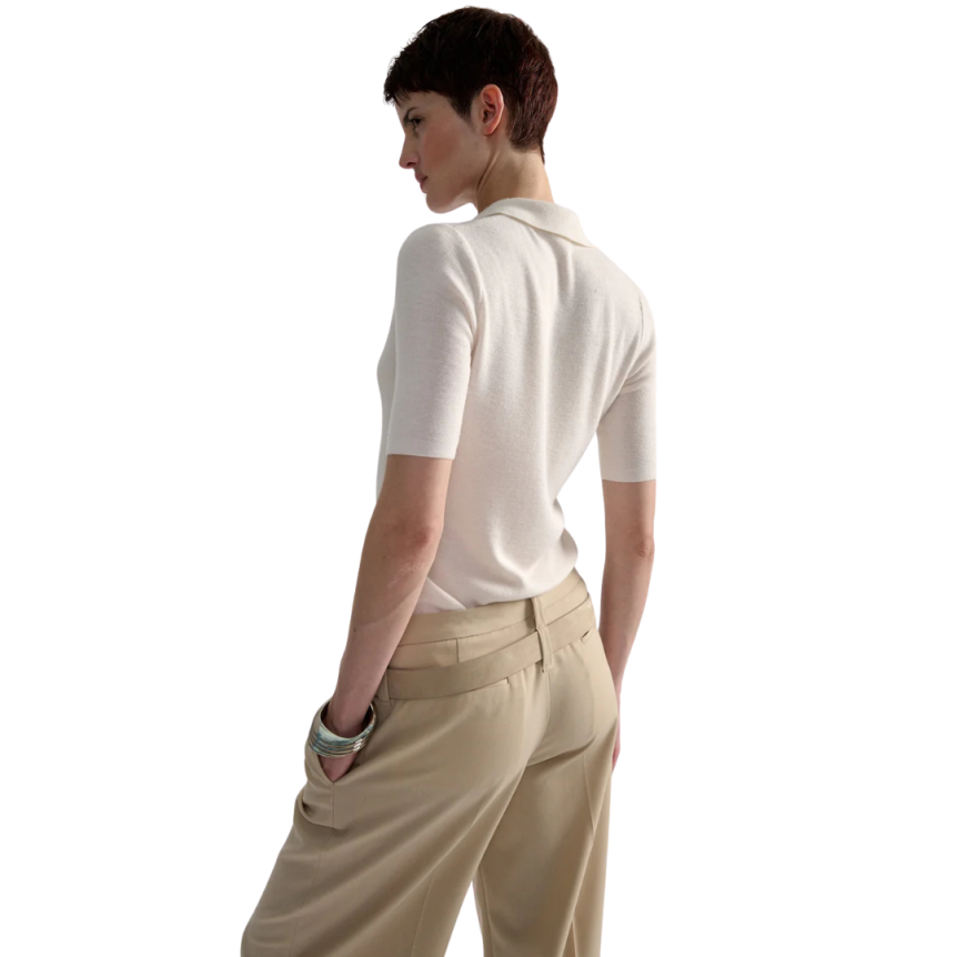 Cardigan manche courte BARBARA BUI col polo maille laine soie ivoire