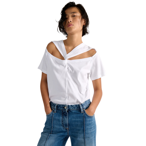 T-shirt manche courte BARBARA BUI coton blanc encolure drapée