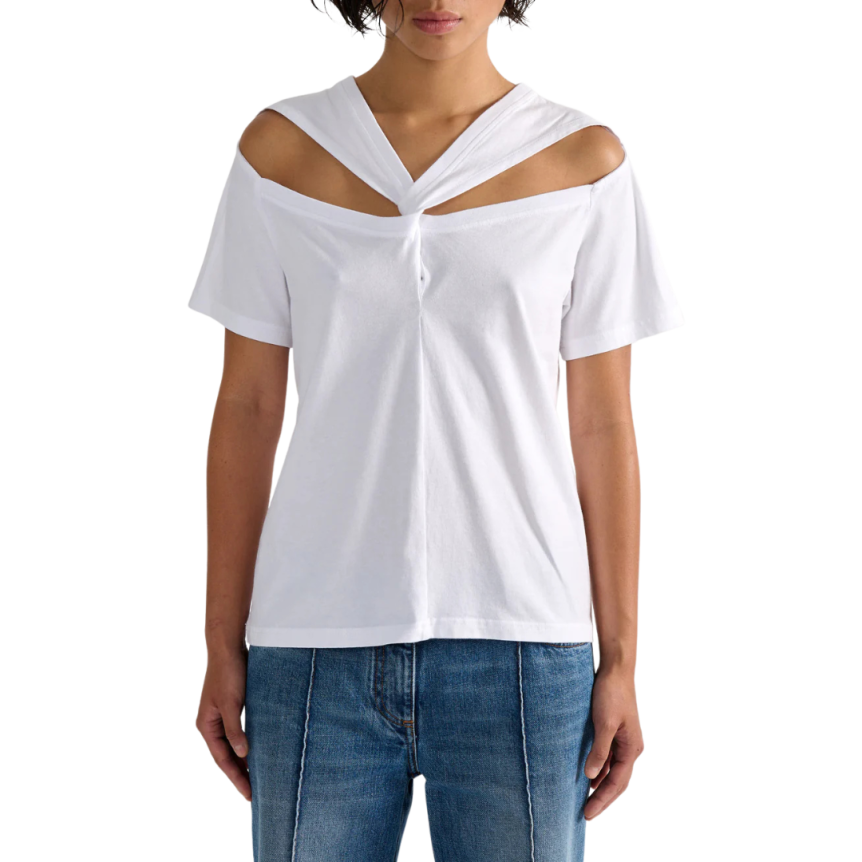 T-shirt manche courte BARBARA BUI coton blanc encolure drapée