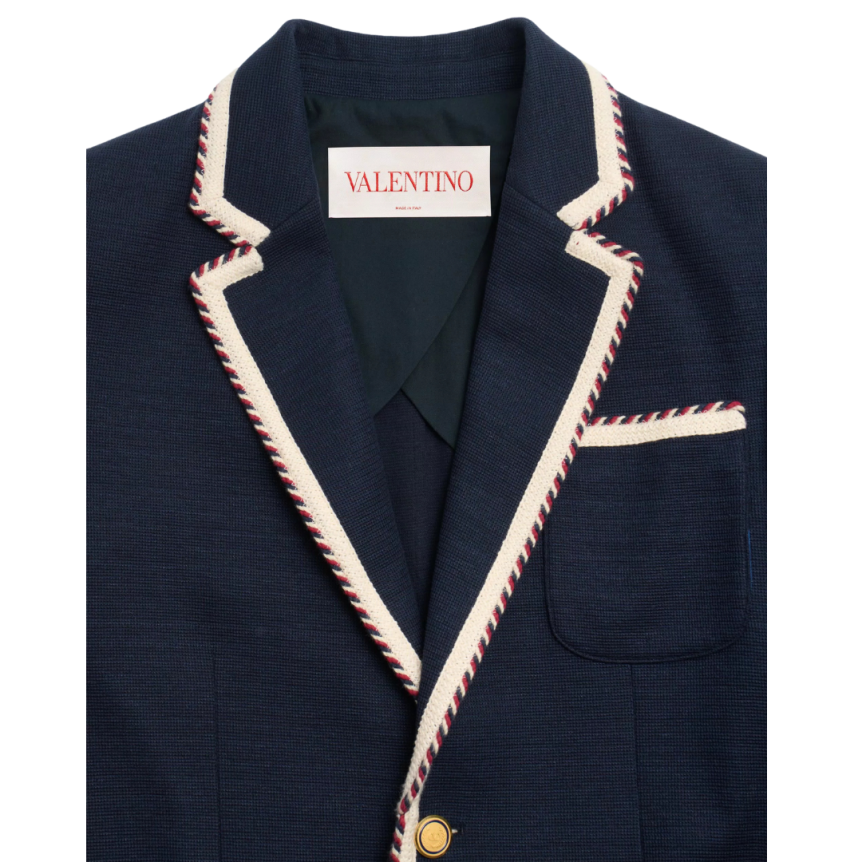 Veste droite VALENTINO jersey coton bleu marine passepoil cordon boutons dorés
