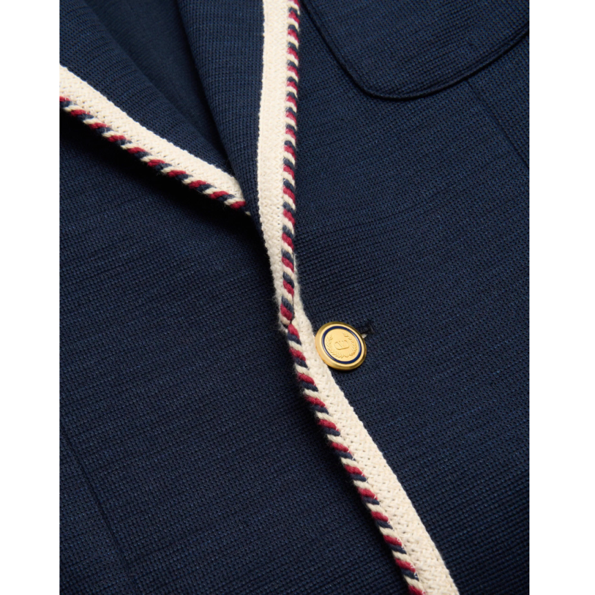 Veste droite VALENTINO jersey coton bleu marine passepoil cordon boutons dorés