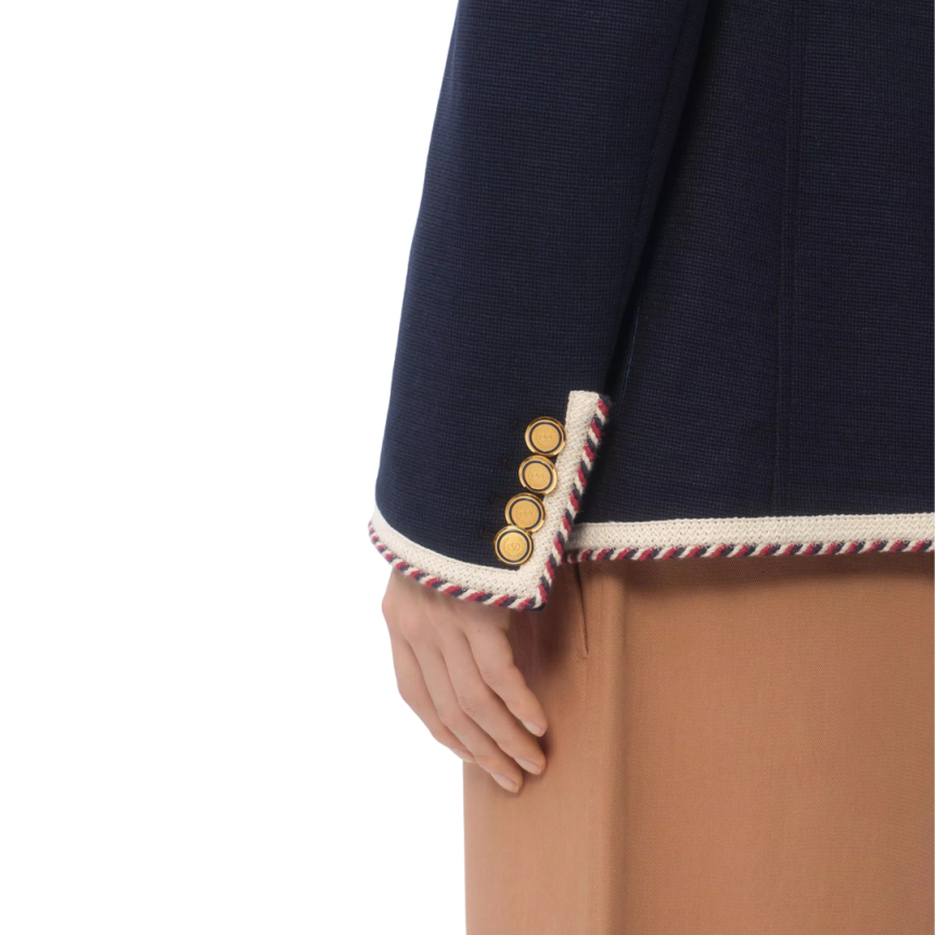 Veste droite VALENTINO jersey coton bleu marine passepoil cordon boutons dorés