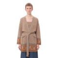 cardigan viscose coton motif jacquard lurex beige ceinture à nouer poches plaquées