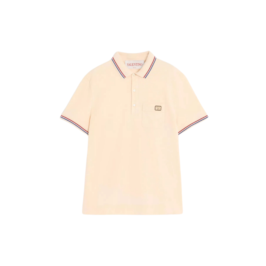 Polo VALENTINO piqué coton écru écusson V Logo