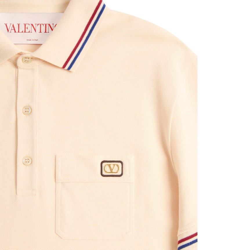 Polo VALENTINO piqué coton écru écusson V Logo